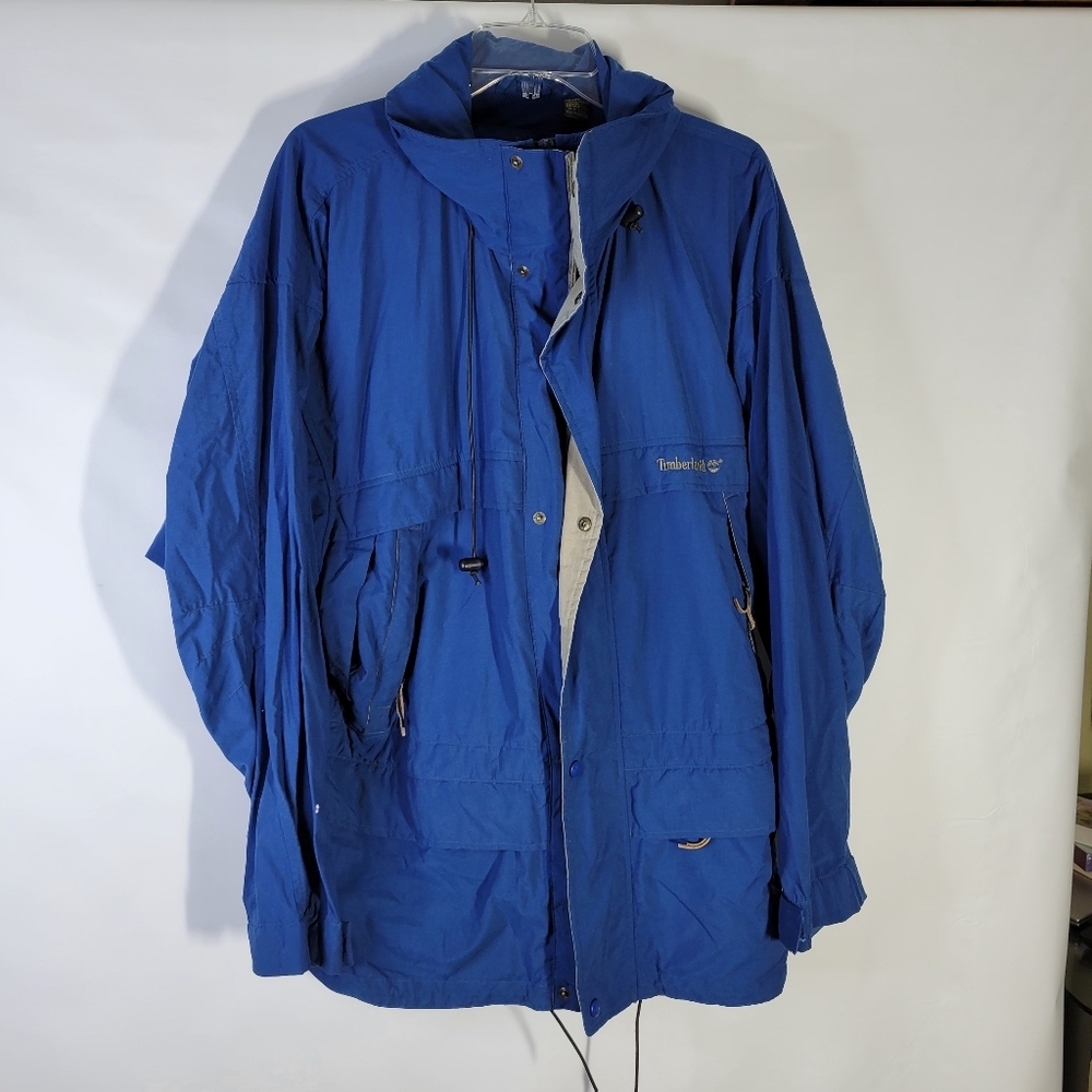 Mens Timberland Weathergear Jacket Fold away Hood 4 Zip Pockets Size Medium